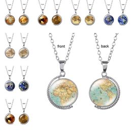 earth globe pendant necklace UK - Vintage Rotating glass Globe Necklaces Planet World Map Necklace Art Face Glass Round Dome Earth map Pendant Necklace