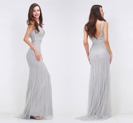 lace prom dresse New Silver Grey Sexy High Fashion Champagne Long Evening Dresses Fishtail Ball Party Dresses HY082