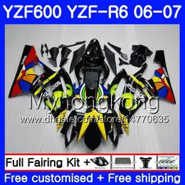 Body+Tank For YAMAHA YZF R 6 YZF 600 YZF-600 YZFR6 06 07 Frame 233HM.21YZF-R6 06 07 rainbow yellow hot YZF600 YZF R6 2006 2007 Fairings Kit