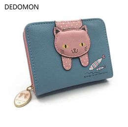Women cute cat wallet small zipper girl wallet pu leather women coin purse female card holder wallet billetera