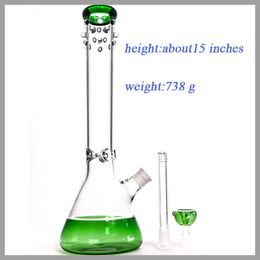 Hookah 14'' Beaker bong with nice design new green random beaker base water pipe 14-18mm downstem tall