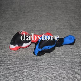 Silicone Hand Pipe With glass Bowl Mini Protable Spoon Pipe Smoking Pipes Skull Tobacco Dry Herb Pipes