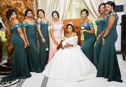 Green New Dark Mermaid Bridesmaid Spaghetti Straps Embroidery Sweep Train Wedding Guest Formal Maid of Honor Dresses Vestidos
