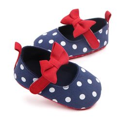 New Born Baby Girl Shoes Princess Polka Dots with Bow Soft Cotton Toddler Crib Infant Little Kid Sole Anti-slip First Walker