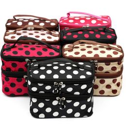 Big Dots Makeup Bag Portable Travel Toiletry Storage Organiser With Mirror Double Layer Cosmetic Bag Wash Bag