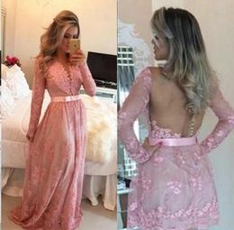 Plus Size Long Sleeve Prom Dresses Blush Pink Evening Party Formal Gowns Detachable Train