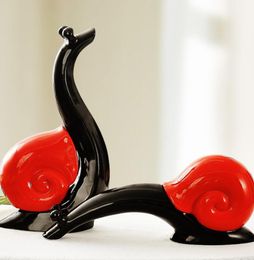 2pc red ceramic snails lovers home decor craft room decoration ceramic handicraft ornament porcelain figurines wedding decoration