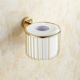 Paper Holders Brass Gold Finish Toilet Paper Roll Holder Bath Shelf Shower Storage Basket Euro Wall Mounted Fitting Rack KH-8685