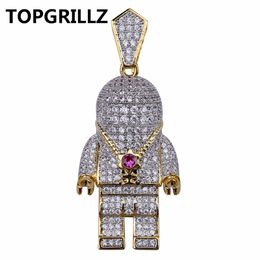 TOPGRILLZ Hip Hop Gold Color Plated Copper Iced Out Micro Pave CZ Astronaut Pendant Necklace For Men Trendy Jewelry