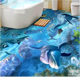 3d flooring for living room and bedroom Three-dimensional marine world dolphins tropical fish sea water three-dimensional floor painting