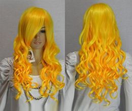 Hot Sell New Fashion Long Yellow Curly Women's Lady's Cosplay Hair Wig Wigs +Cap