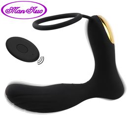 Man nuo Wireless Remote Control Anal Plug Prostate Massager Men Masturbator Anal Vibrator Sex Toys Penis Ring USB Rechargeable Y1892803