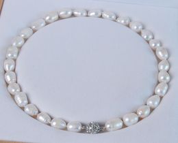 11-13MM Genuine Natural white akoya cultured pearl necklace Magnet Clasp 18"