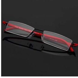Mayitr 1pc Unisex Half Frame Rimless Reading Glasses 2 Colours Professional Reader Presbyopic Eyewear with Case +1.0-+4.0