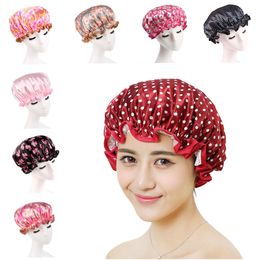 Shower Caps Women Colourful Print Wave Points Bath Shower Of Double Layer Waterproof Hair Head Cover