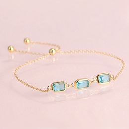 Hutang Blue Topaz CZ 925 Sterling Silver Link Bracelets Yellow Gold Colour Gemstone Fine Jewellery Adjustable Bracelet for Women's