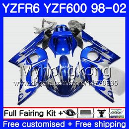 Body For YAMAHA YZF R6 98 YZF600 YZFR6 98 99 00 01 02 230HM.9 YZF 600 YZF-R600 Silvery flames blue YZF-R6 1998 1999 2000 2001 2002 Fairings