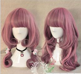 Free shipping+++ Long Wavy Hair Full Wigs Pink Gradient Wig Anime Cosplay