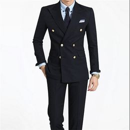 Custom Design Groom Tuxedos Double Breasted Side Vent Black Men's Business Suit Men Party Groomsmen Suits(Jacket+Pants+Tie+Vest)NO;278