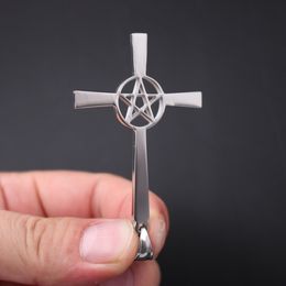 GNAYY 2018 XMAS HOLIDAY Jewelry Mens Jewelry High Polished Hip-Hop Stainless Steel Cross Pentagram satanic worship Pendant necklace
