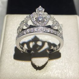 Handmade Fashion Lady Crown Ring 925 Sterling Silver 5A Zircon CZ Engagement Wedding Rings