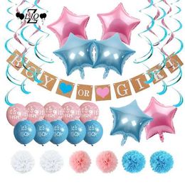 ZLJQ Gender Reveal Party Pack Baby Shower Decorations "Boy or Girl" Banner and Balloons Paper Flower Ball Pregnancy Announcement