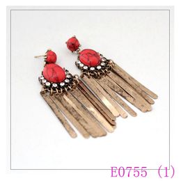 3 set red Green kallaite Natural Stone Earrings Geometry Marble Stick Tassel Gold Color tassels Pendientes Jewelry Women E0755