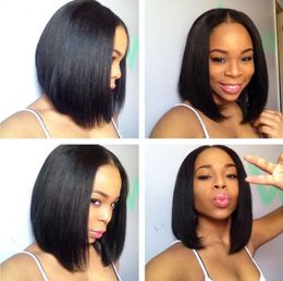Straight Lace Front Bob Wigs Pre Plucked Middle Part Natural Colour Peruvian Human Hair Wig Bleached Knots