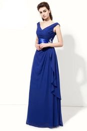 2018 In Stock Sexy V-Neck Appliques A-Line Blue Formal Evening Dresses With Pleat Chiffon Prom Party Celebrity Gowns BE27