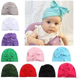 Europe Infant Baby Girls Hat Bowknot Pleated Headwear Child Toddler Kids Beanies Turban Hats Children Hair Accessories 10 Colours 14231