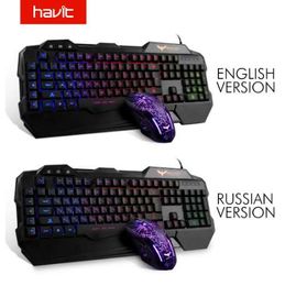 HAVIT Russian Gaming Keyboard Mouse Combo USB Wired Rainbow RGB Backlight Mode Keyboard Mouse Set for Laptop Desktop HV-KB558CM