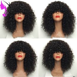 Black Brown Red Purple Pink Gey afro kinky curly synthetic lace front wig glueless short lace front wig with bangs for black white women
