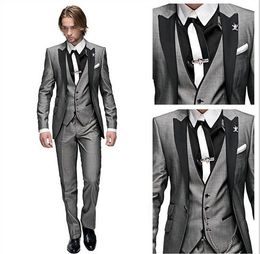 New Arrival Slim Fit Grey Groom Tuxedos Bridegroom Wear Men Business Formal Suits Prom Party Suits Customize(Jacket+Pants+Tie+Vest) NO;725