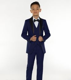 -Ocasião formal do menino azul marinho 2018 novo baratos homens pequenos ternos crianças festa de casamento smoking Formal do menino (paletó + gravata + calça + colete)
