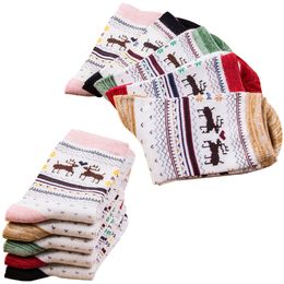 5 Pairs Women Christmas Sock Sweet Candy Color Cartoon Elk Women Socks Winter Warm Cotton Shorts Ankle Socks Meias Calcetines