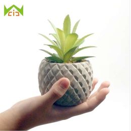 WCIC Mini Cement Decorative Flower Pot Planter Pineapple Shape Concrete Desktop Nursery Pot Cactus Succulent Seeds Bonsai Vase