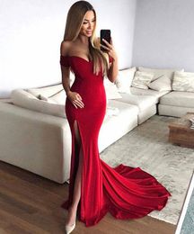 Glamorous Sweetheart Red Mermaid Prom Dresses Sexy Cap Sleeve Side Split Formal Prom Party Wear Gowns Simple Evening Dress