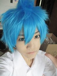 Ly & CS cheap sale dance party cosplays>>>Soul Eater Black Star Anime Costume wig party Cosplay light Blue wig