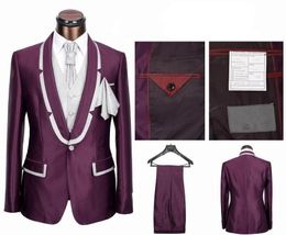 New Design Purple Groom Tuxedos Groomsmen Blazer Excellent Shawl Lapel One Button Men Business Prom Party Suit(Jacket+Pants+Tie+Vest) NO:946