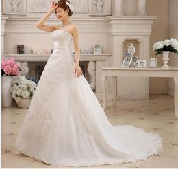 Custom Size Cheap Embroidery Court Train Wedding Dress Bandage Lace Bride Gown Laciness Wedding Dresses