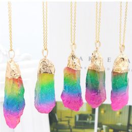 Crystal Pendant Rainbow Colourful Crafts Gifts Natural Stone Necklace Drop Shape Multi Colour Irregular Free Shipping