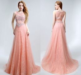 New Sexy Round Neck High-End Lace Applique Pink Formal Evening Dresses Long Section Of Spring And Autumn Prom Dresses Evening Gowns HY044