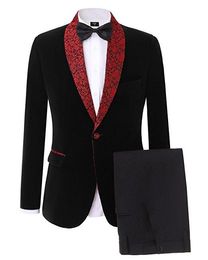 Autumn Winter Fashion Black Velvet Men Wedding Tuxedos High Quality Groom Tuxedos Custom Made Men Blazer 2 Piece Suit(Jacket+Pants+Tie) 1982