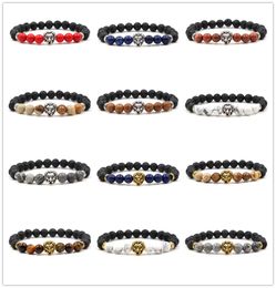 16 Styles 8MM Black Lava Stone Tiger's Eye Beads Silver Gold Leopard Lion Head Charms Bracelet Yoga Pulseira Men Buddha Jewelry