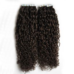 Tape Hair 2 bundles 80pcs Brazilian Kinky Curly Skin Weft 20 22 24 26" Hair Extension Tape Remy Human skin weft tape hair extensions 200g
