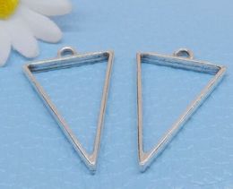 100Pcs alloyTriangle Charms Hollow glue blank pendant tray bezel Antique silver Charms Pendant For necklace Jewelry Making findings 39x25mm