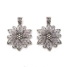 30Pcs alloy Big Flower Charms Antique silver Charms Pendant For necklace Jewelry Making findings 67x48mm
