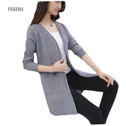 Autumn Long Sweater Coat For Women Cardigans Sweaters Knitted Camisola Winter Knitwear Laides Tops Black Red 11 Colors S-XL