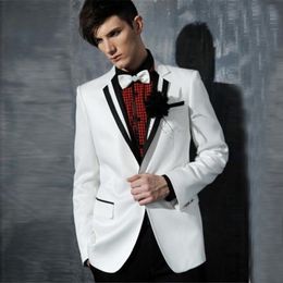 2018 Men Suits White Black Notched Lapel Wedding Suits Blazer Custom Made Slim Fit Formal Tuxedos Best Man Prom Evening Dress Party 2Piece