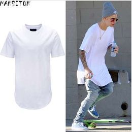 Man Si Tun Summer Men Fashion Steetwear Urban Clothing Long T Shirt with Curved Hem Shirt Plus Size White Tall Tees Hip HopTees